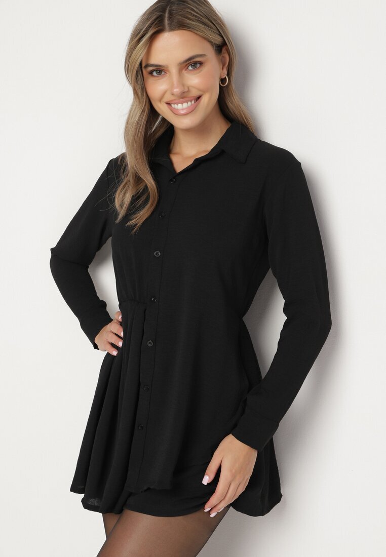 j studio Rochie Neagră Asimetrică cu croială tip cămașă cu elastic în talie Elodina