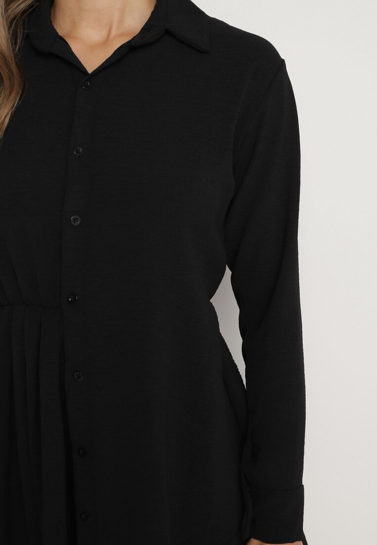 j studio Rochie Neagră Asimetrică cu croială tip cămașă cu elastic în talie Elodina