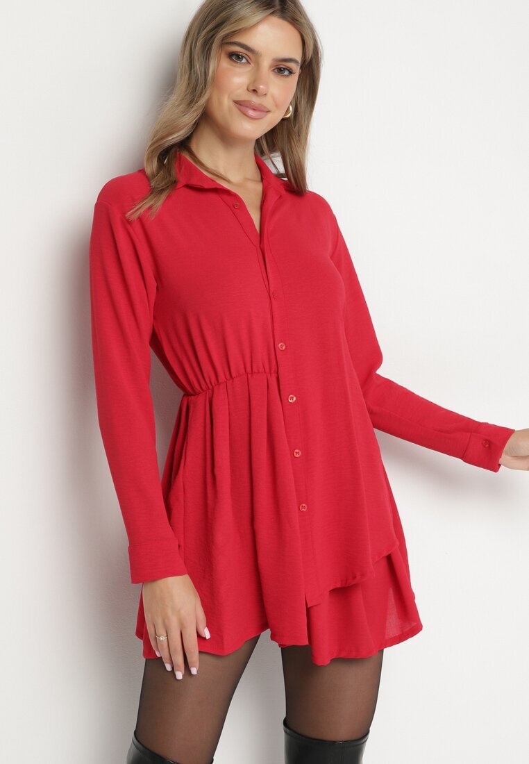 j studio Rochie roșie asimetrică stil cămașă cu elastic în talie Elodina