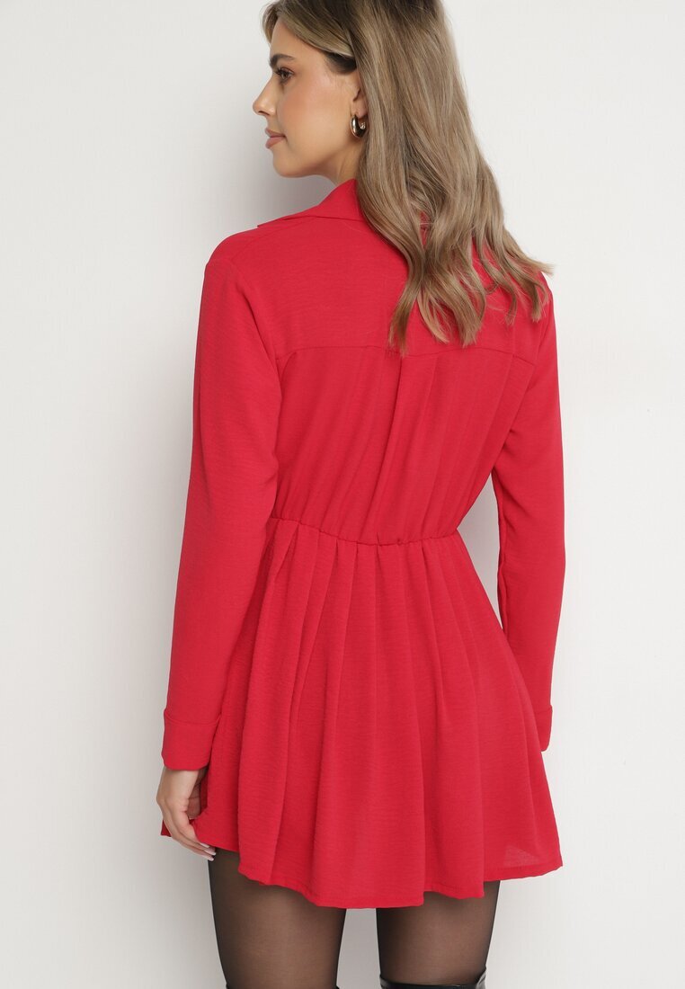 j studio Rochie roșie asimetrică stil cămașă cu elastic în talie Elodina