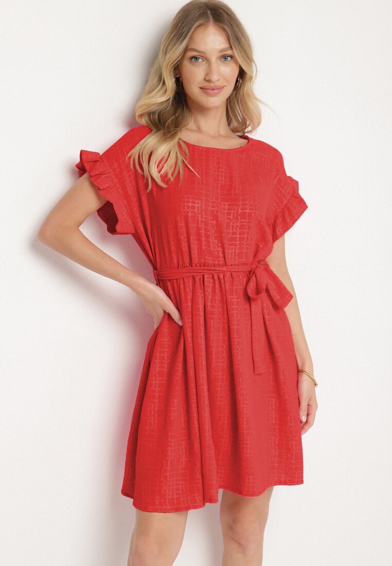 j studio Rochie roșie Decorată cu volane și curea Izulira