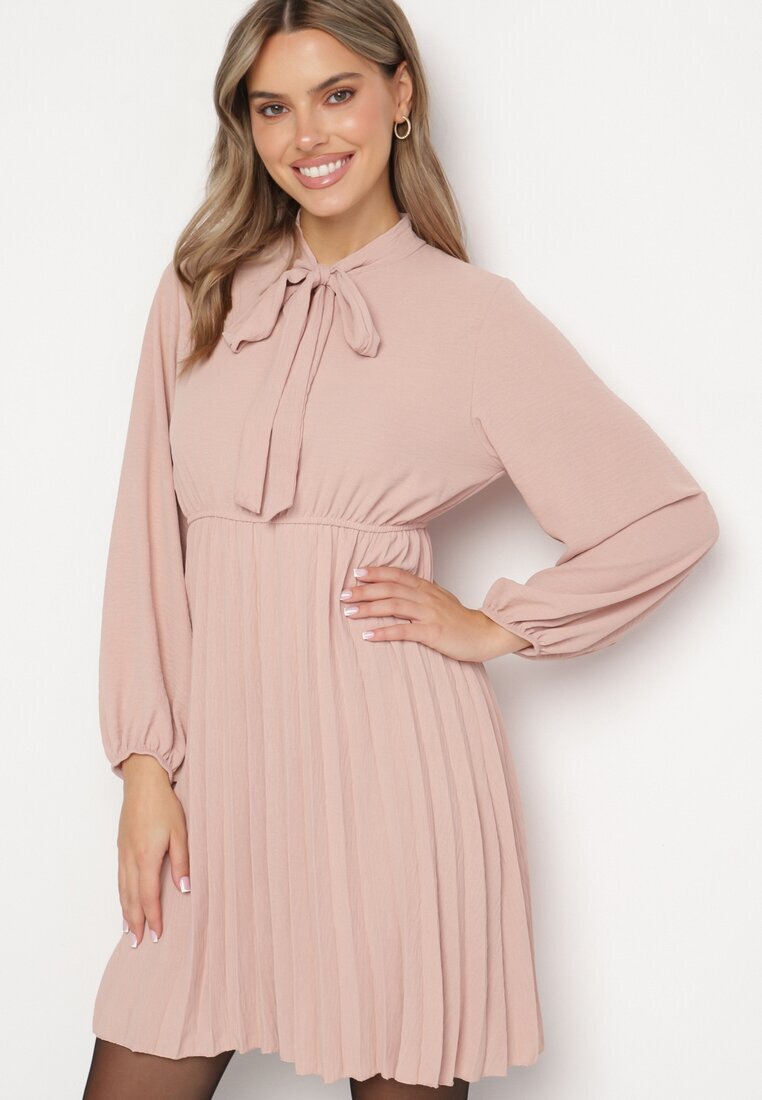 j studio Rochie Roz Plisată cu Legătură Decorativă și Elastic în Talie Melondria