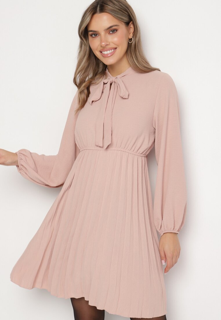 j studio Rochie Roz Plisată cu Legătură Decorativă și Elastic în Talie Melondria