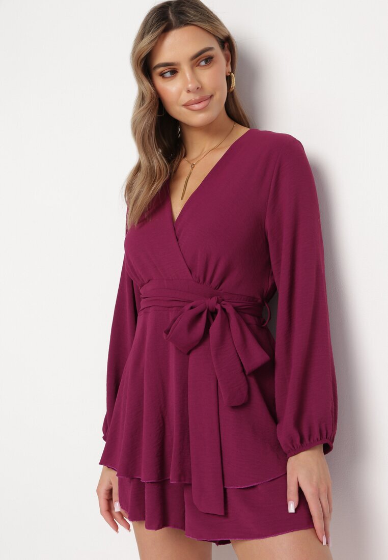j studio Rochie Salopetă Petrecută Violet Mini cu Volan Bomina