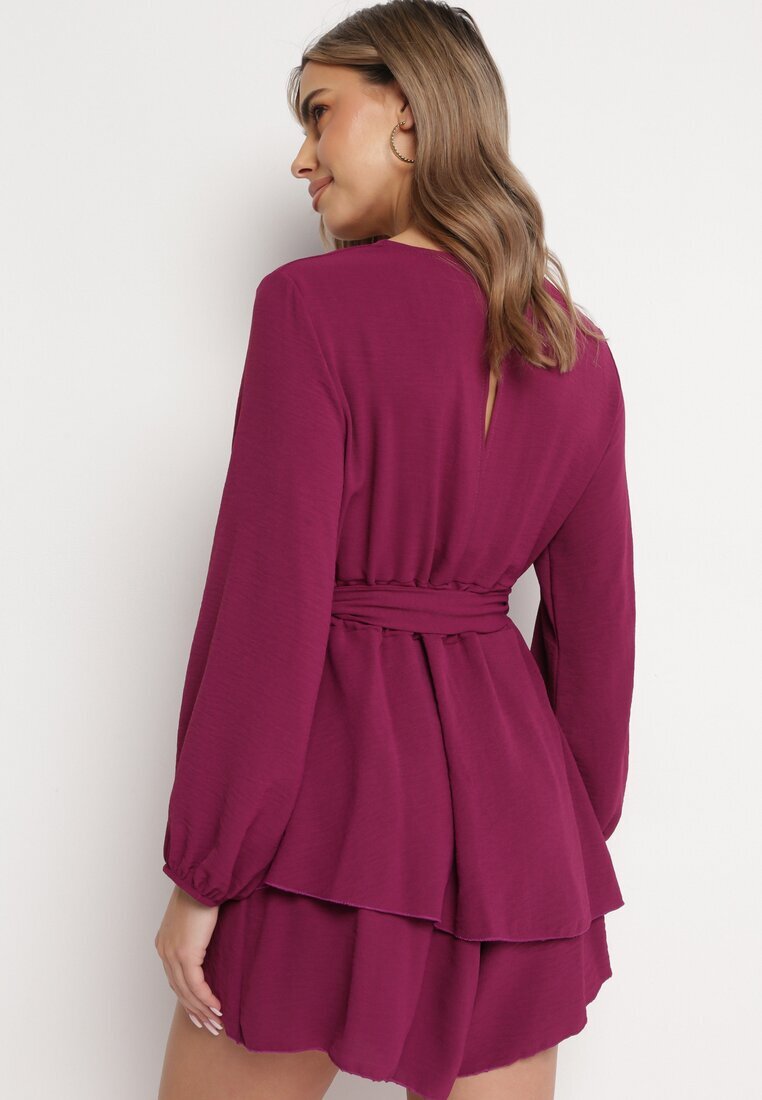 j studio Rochie Salopetă Petrecută Violet Mini cu Volan Bomina