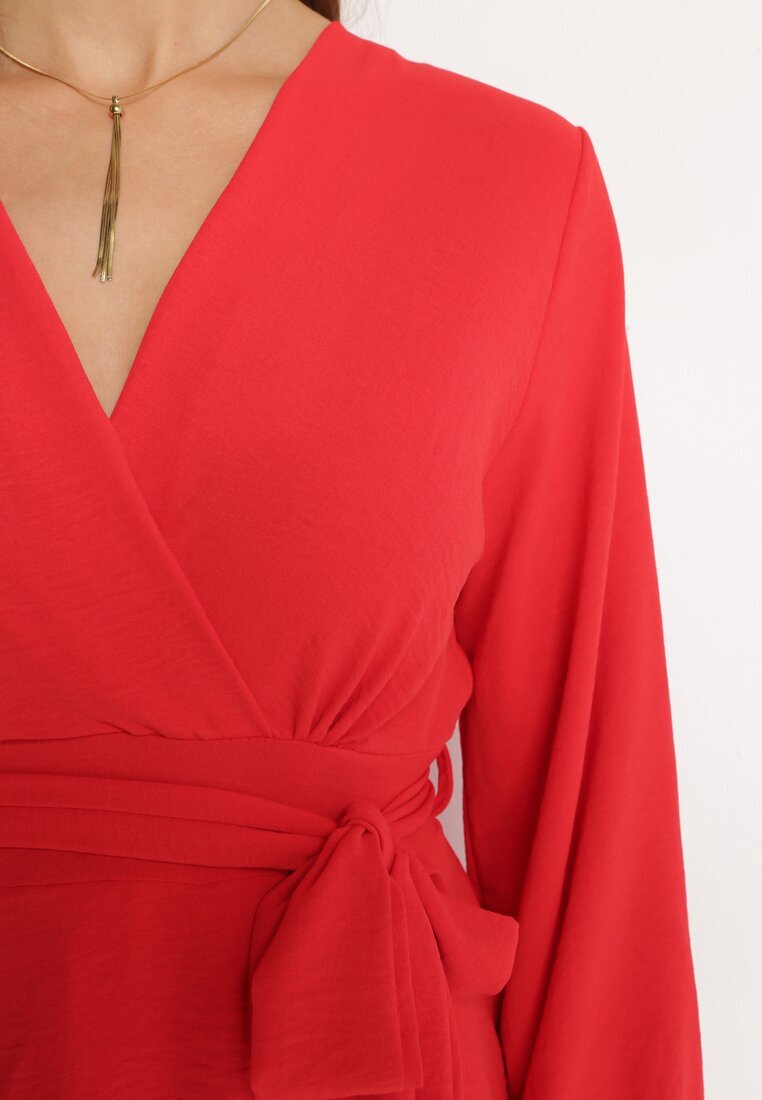 j studio Rochie-salopetă roșie petrecută mini cu volan Bomina