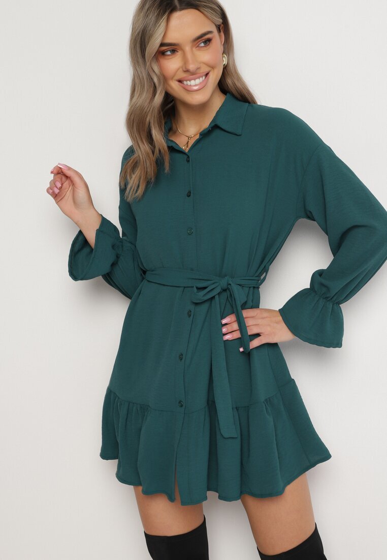 j studio Rochie tip cămașă verde închis cu cordon Stevania