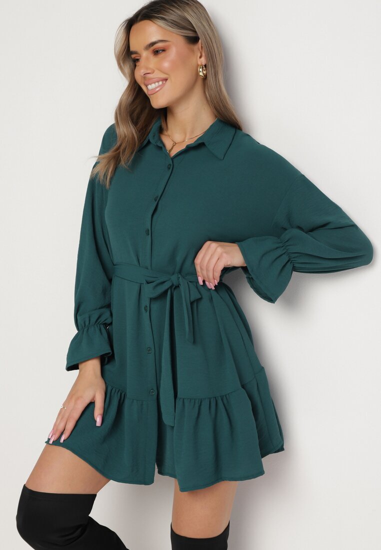 j studio Rochie tip cămașă verde închis cu cordon Stevania