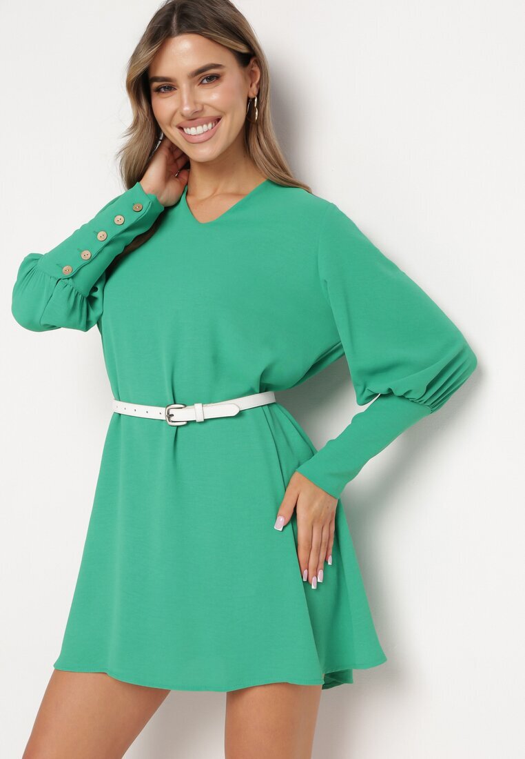 j studio Rochie Verde Evazată Tip cutie cu Mâneci bufante Gwelan