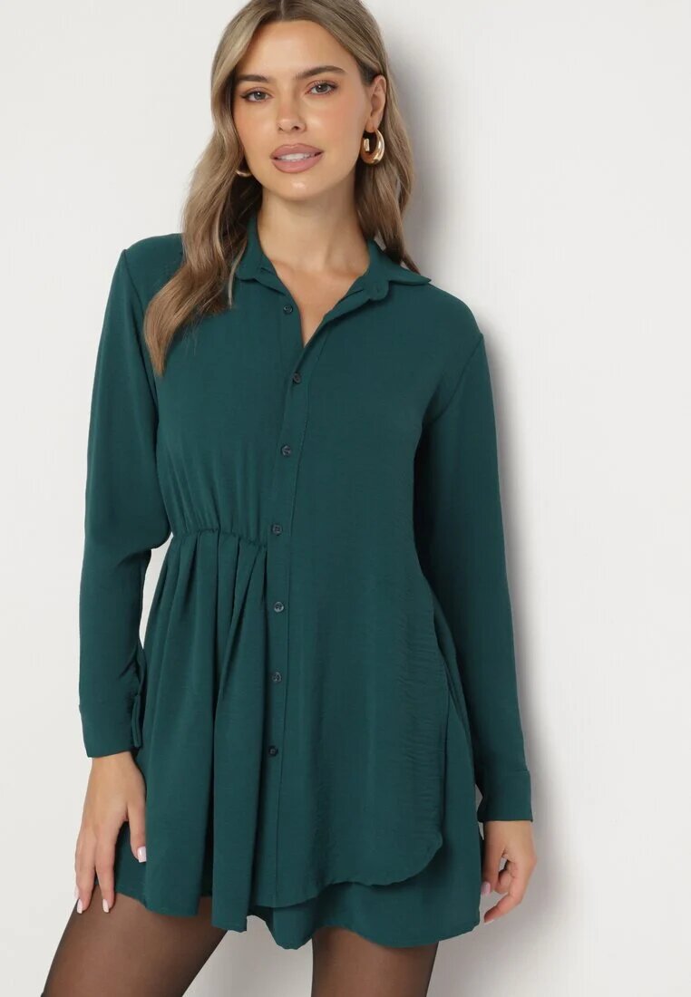j studio Rochie Verde închisă Asimetrică cu croială tip cămașă cu elastic în talie Elodina