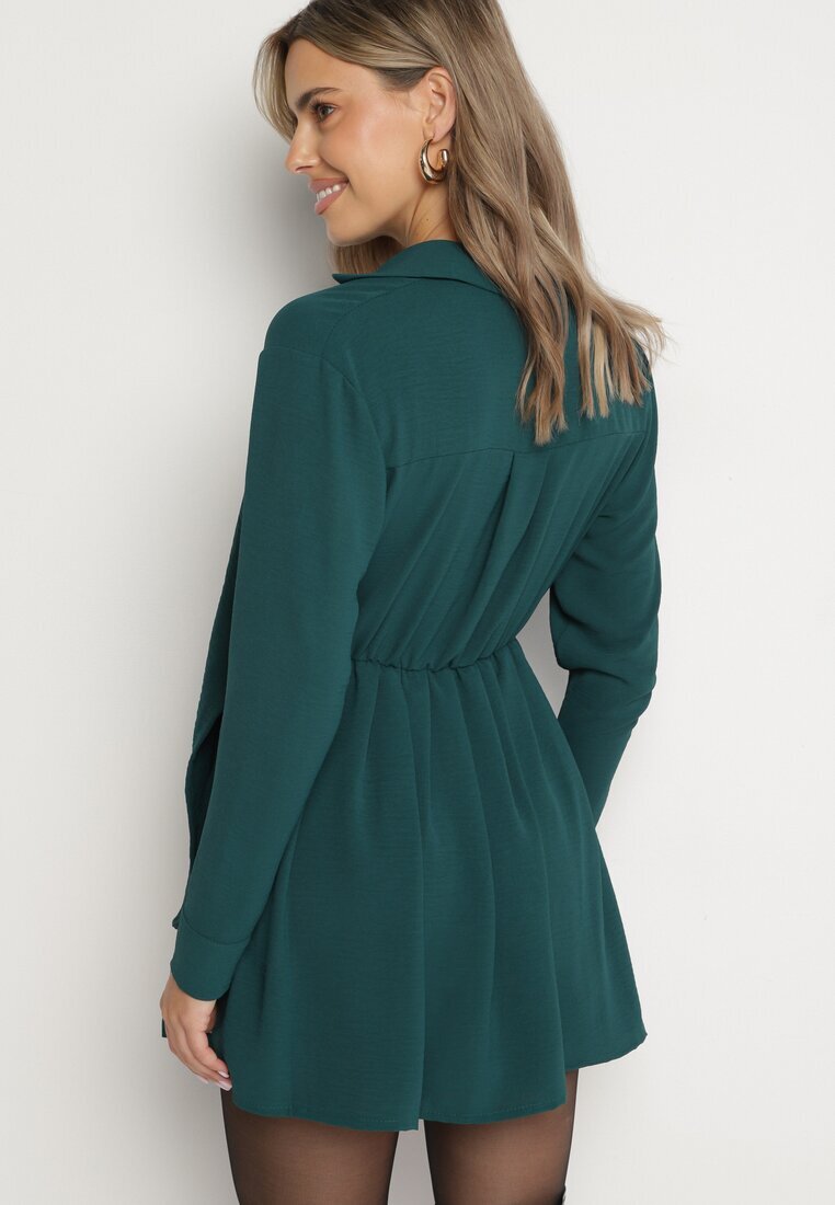 j studio Rochie Verde închisă Asimetrică cu croială tip cămașă cu elastic în talie Elodina