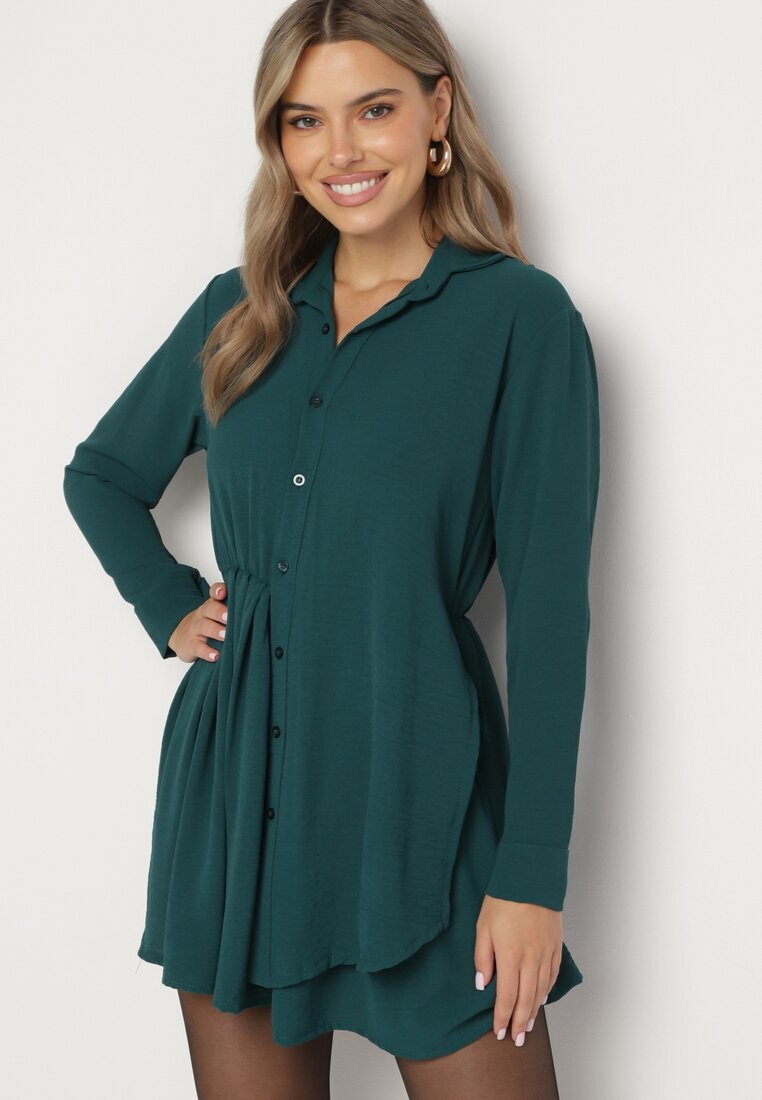 j studio Rochie Verde închisă Asimetrică cu croială tip cămașă cu elastic în talie Elodina