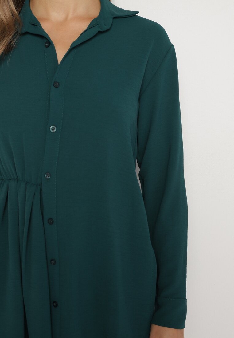 j studio Rochie Verde închisă Asimetrică cu croială tip cămașă cu elastic în talie Elodina