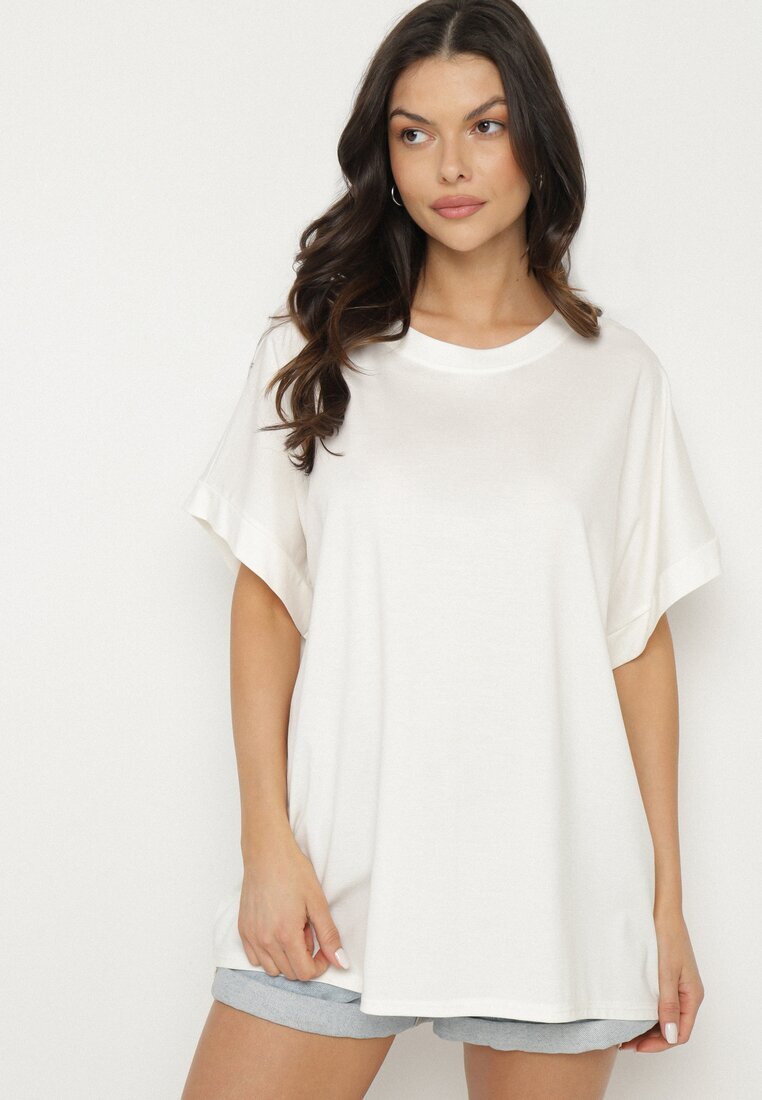 j studio Tricou Alb cu Viscoză cu croială liliac Tanariona