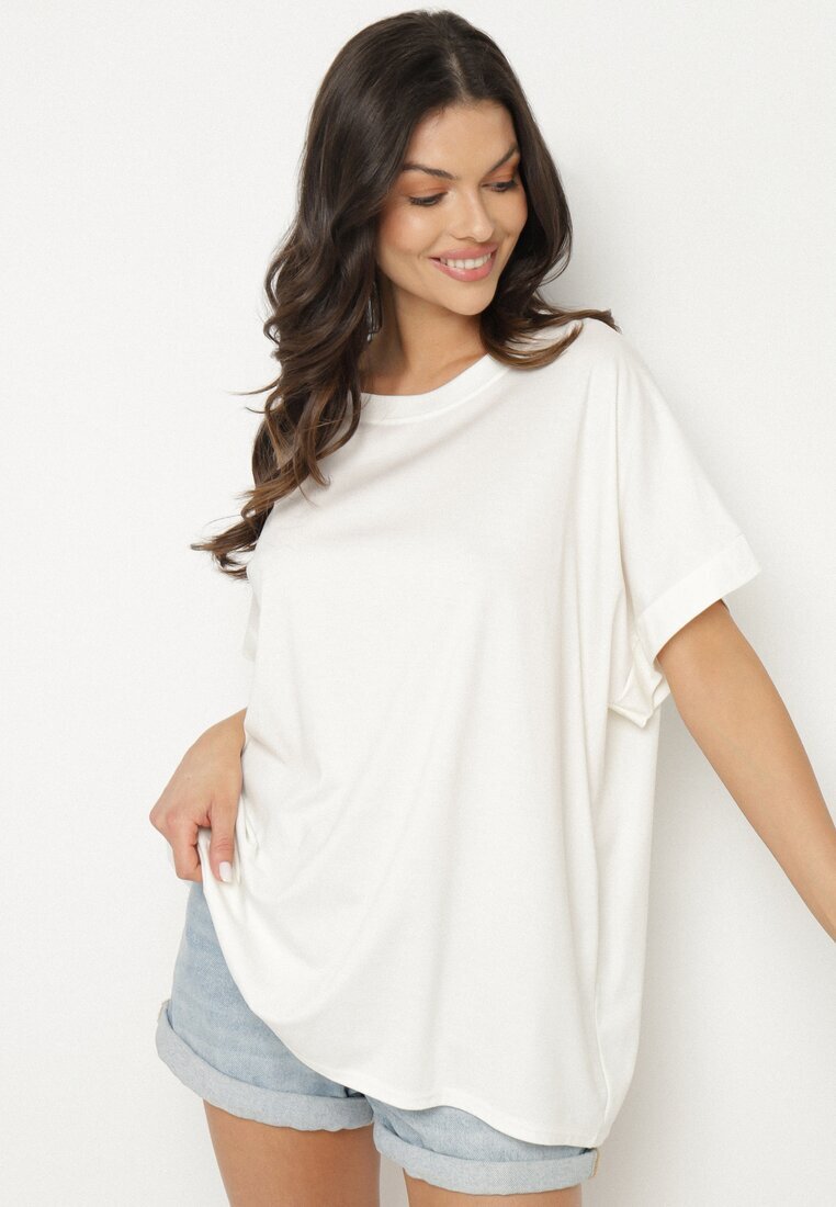 j studio Tricou Alb cu Viscoză cu croială liliac Tanariona