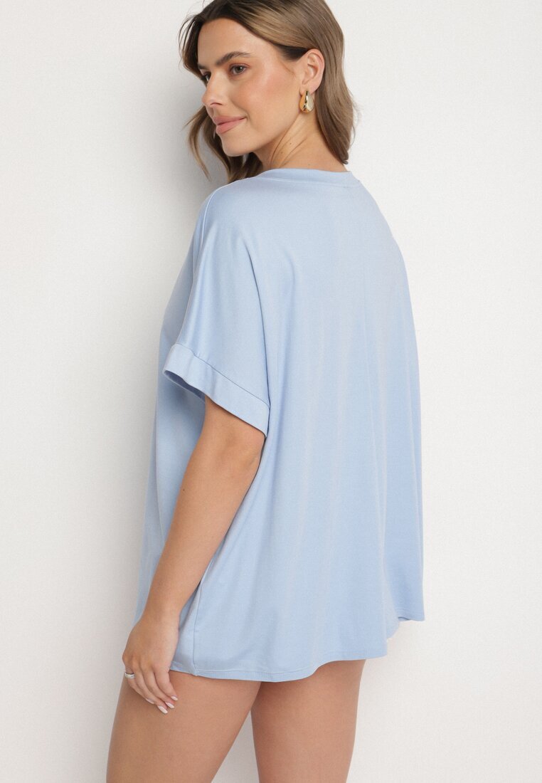 j studio Tricou Albastru cu Viscoză cu croială liliac Tanariona