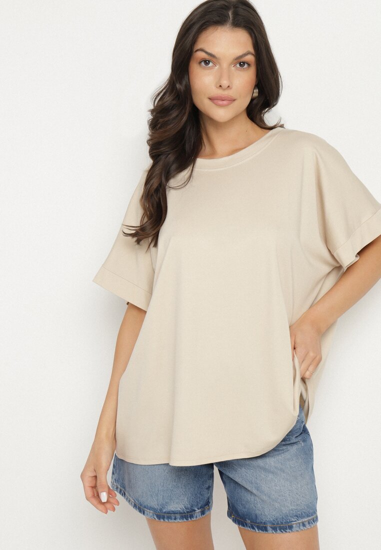 j studio Tricou Bej cu Vâscoză cu croi liliac Tanariona