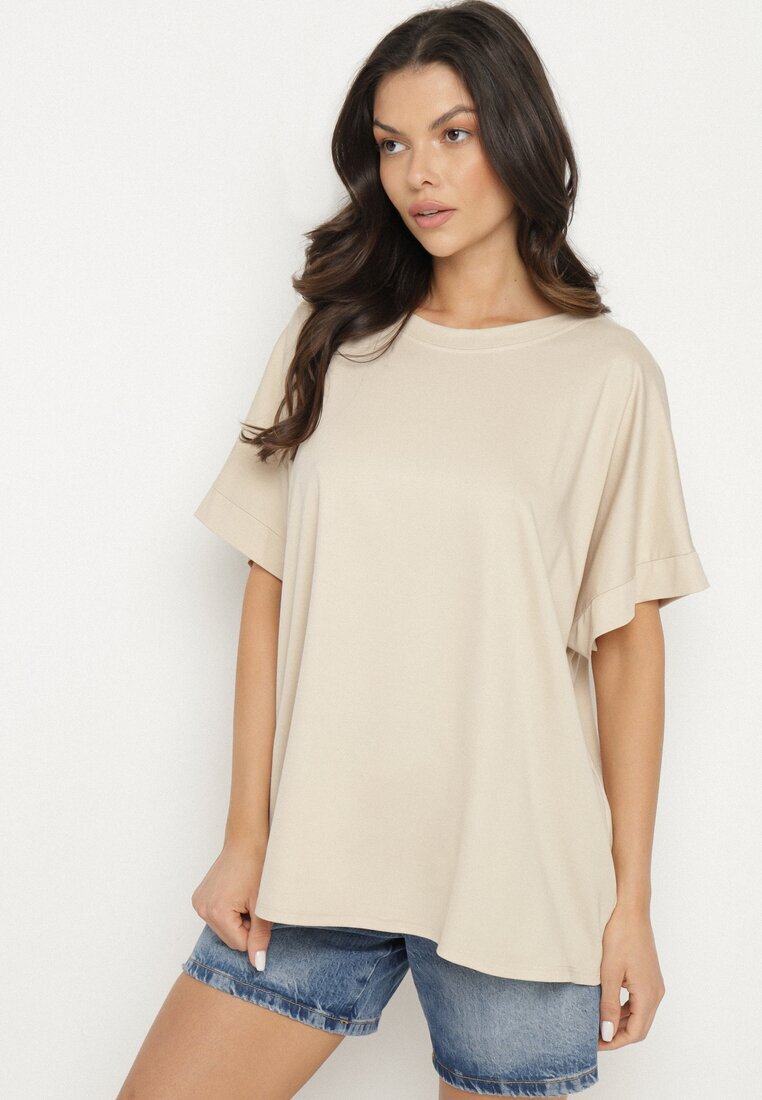 j studio Tricou Bej cu Vâscoză cu croi liliac Tanariona