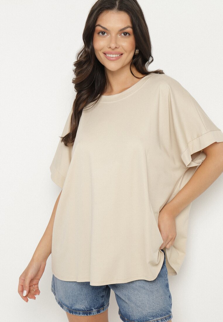j studio Tricou Bej cu Vâscoză cu croi liliac Tanariona