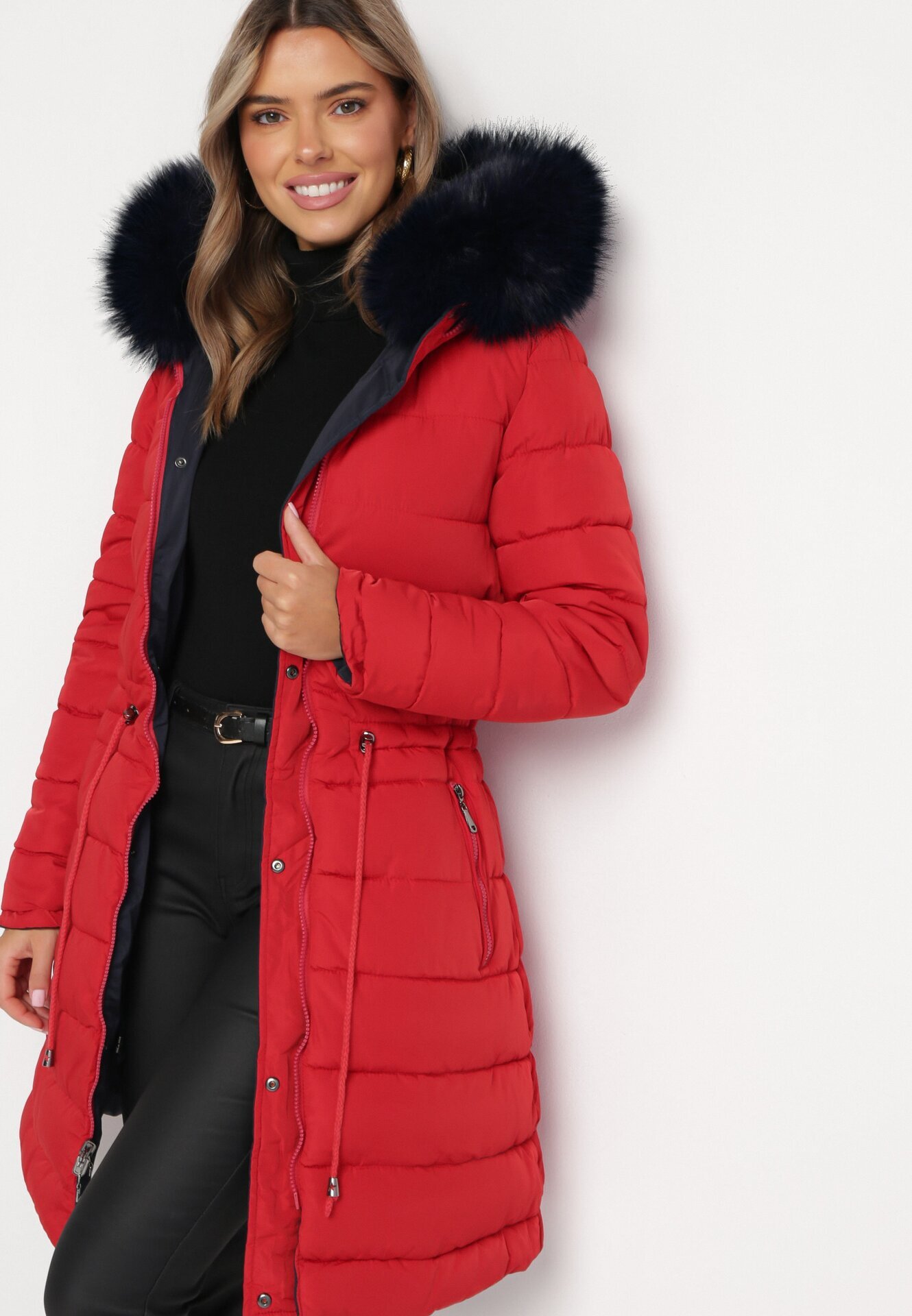 j.style Geacă Bleumarin Reversibilă Până la genunchi Cu glugă Cu blană Zephyro