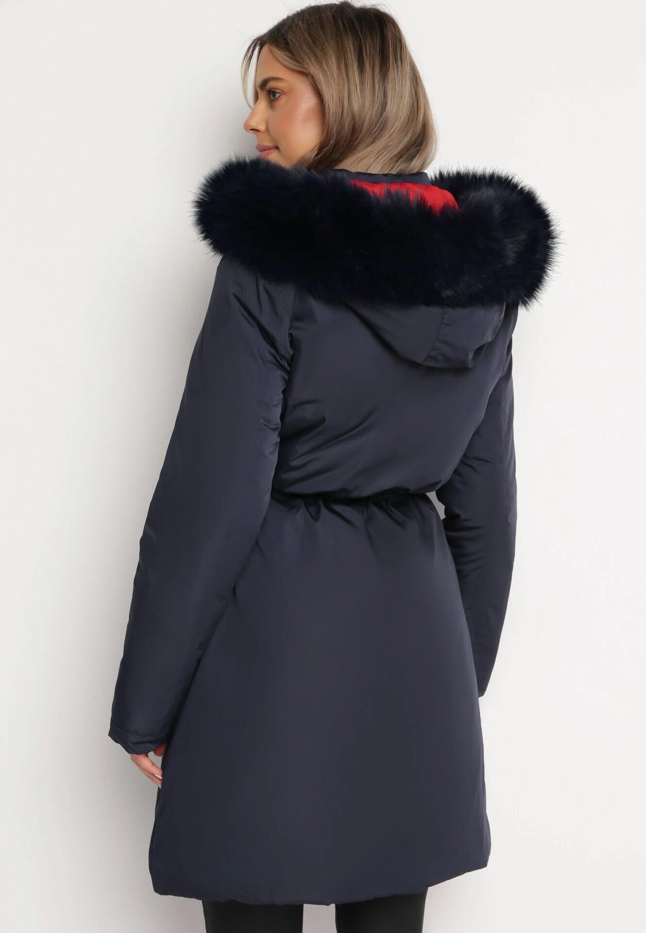 j.style Geacă Bleumarin Reversibilă Până la genunchi Cu glugă Cu blană Zephyro