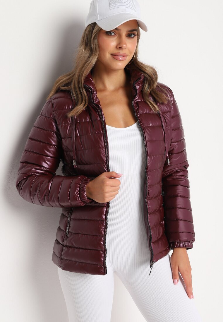 j.style Geacă Matlasată Bordo Finisată cu Glugă Detașabilă și Elastic la Mâneci Mivisea