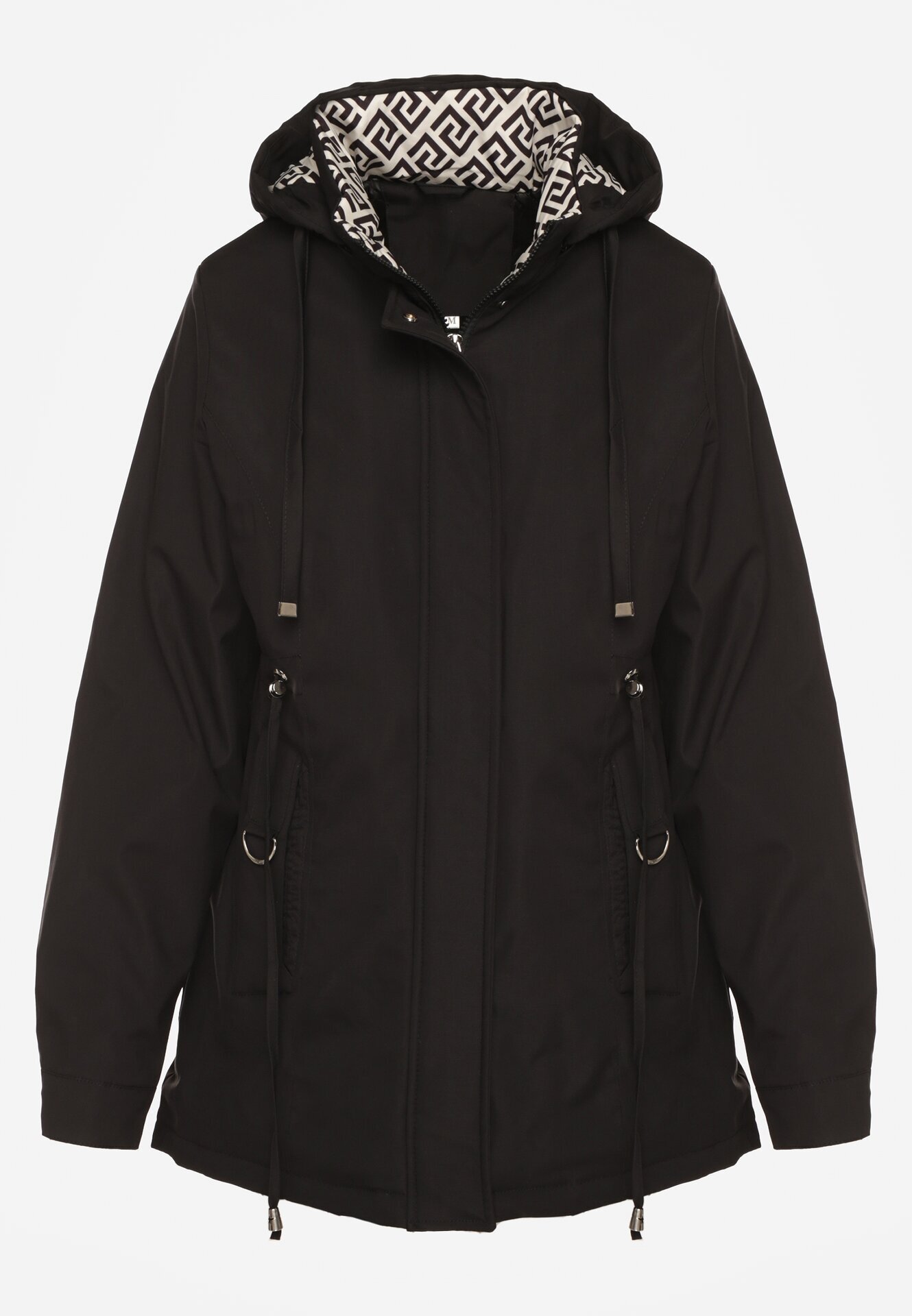j.style Geacă neagră Parka cu glugă cu căptușeală decorativă Tiolara