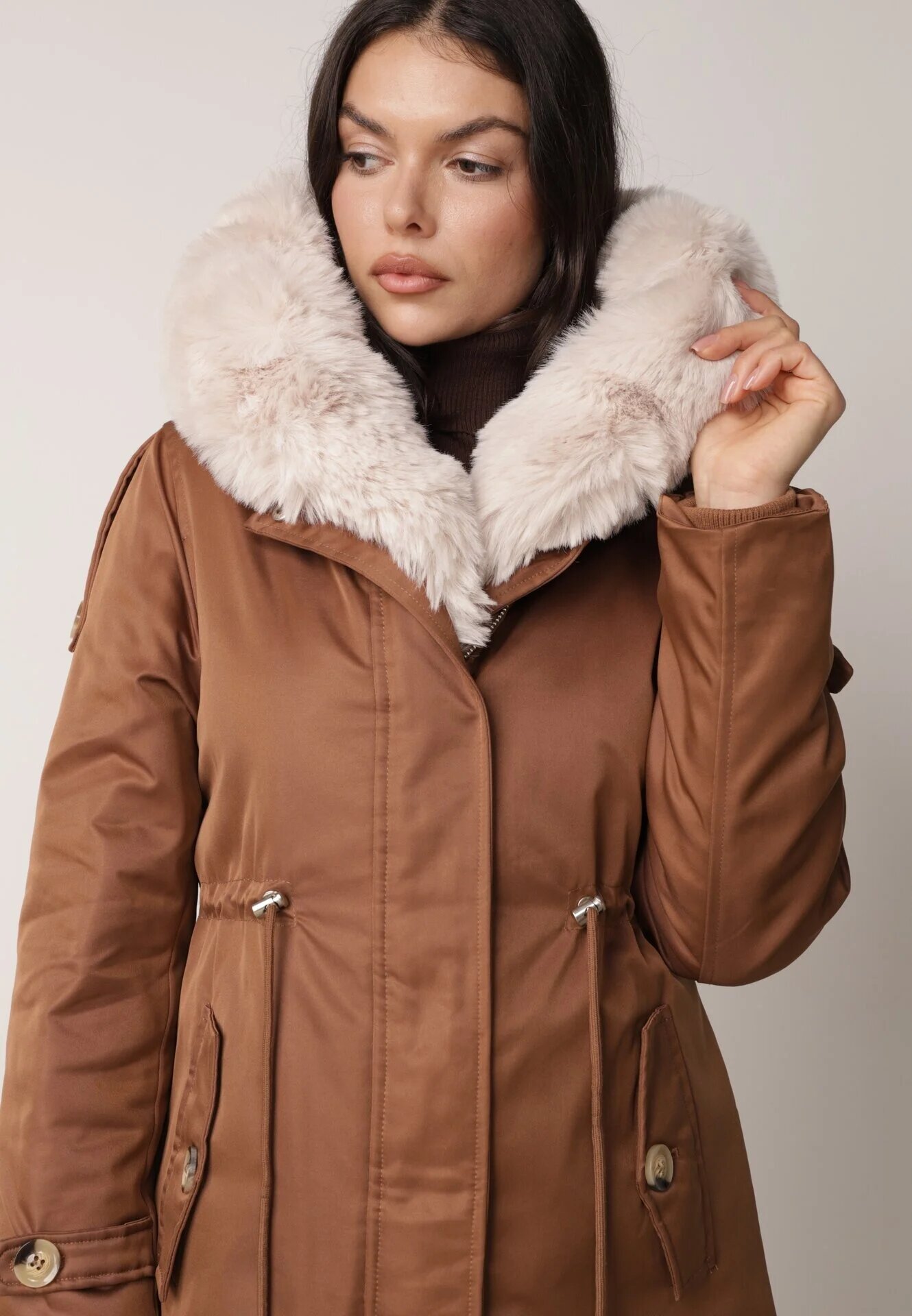 j.style Geacă Parka Maro cu Glugă Căptușeală din blană și Șnur în talie Semarien