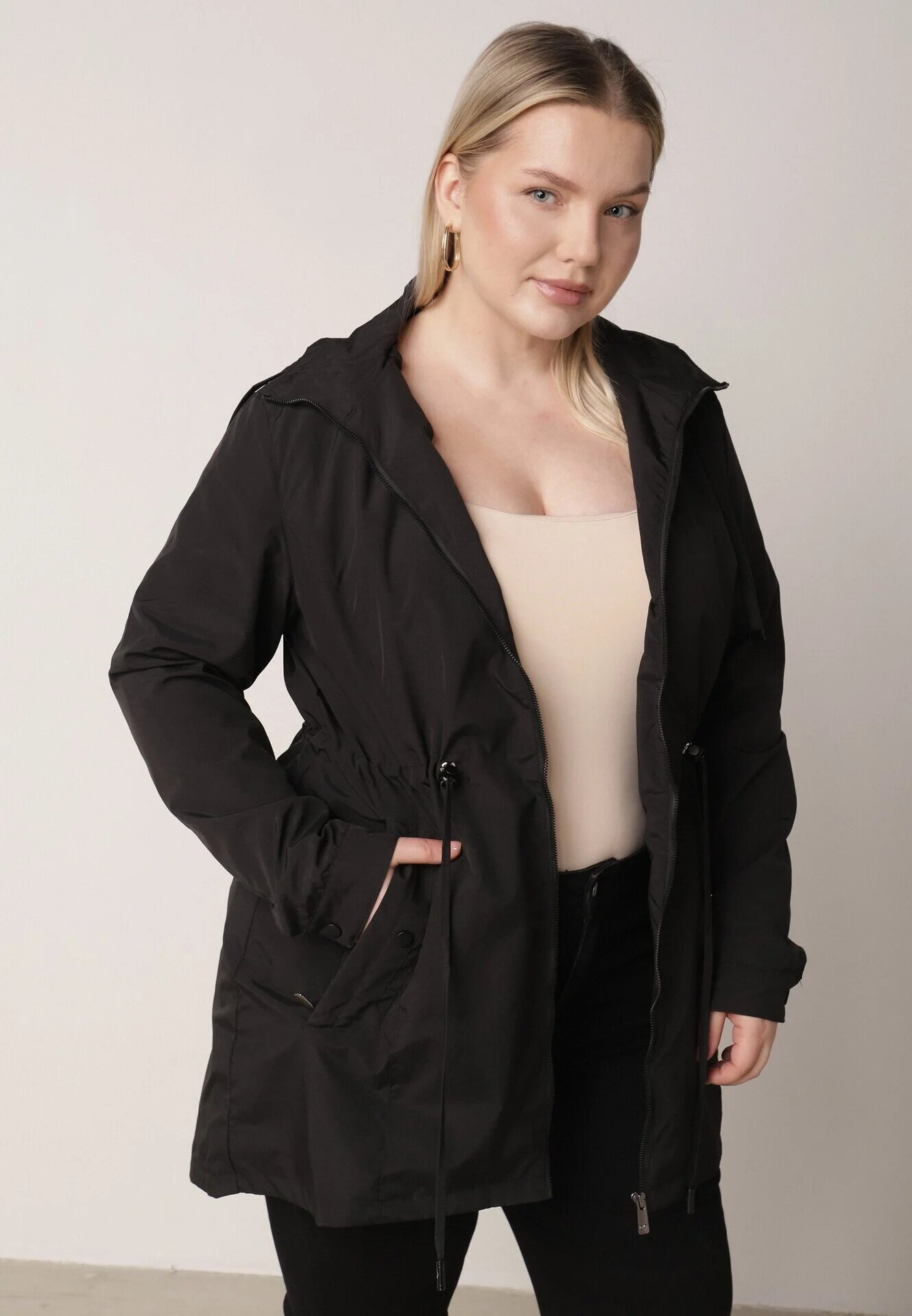j.style Geacă Parka Neagră cu glugă detașabilă Delavin