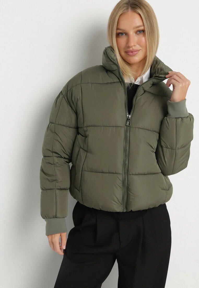 j.style Geacă Puffer Matlasată Verde închis cu Croială Dreaptă cu Manșete Elastice Suzzana