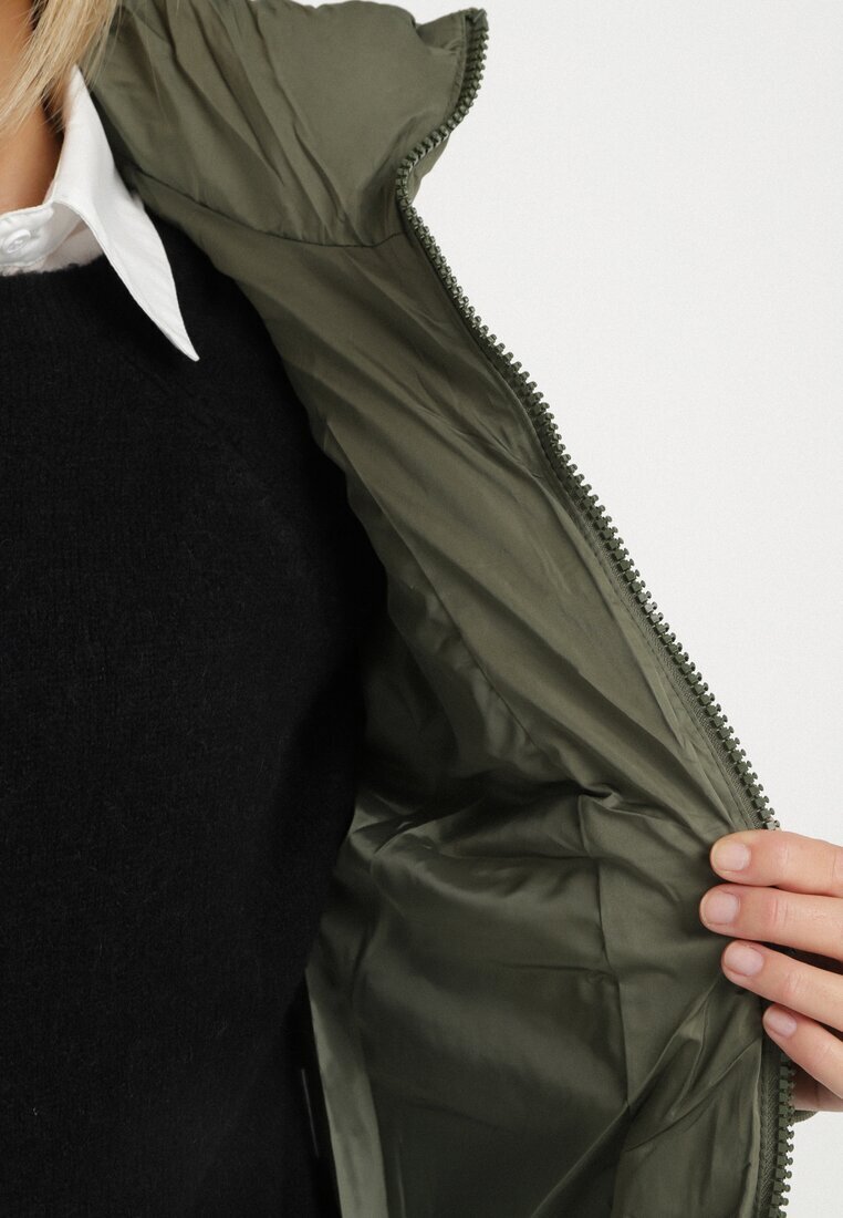 j.style Geacă Puffer Matlasată Verde închis cu Croială Dreaptă cu Manșete Elastice Suzzana