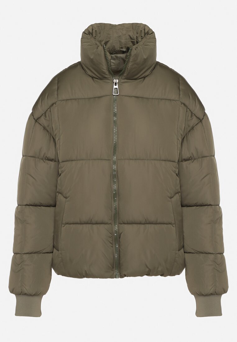 j.style Geacă Puffer Matlasată Verde închis cu Croială Dreaptă cu Manșete Elastice Suzzana