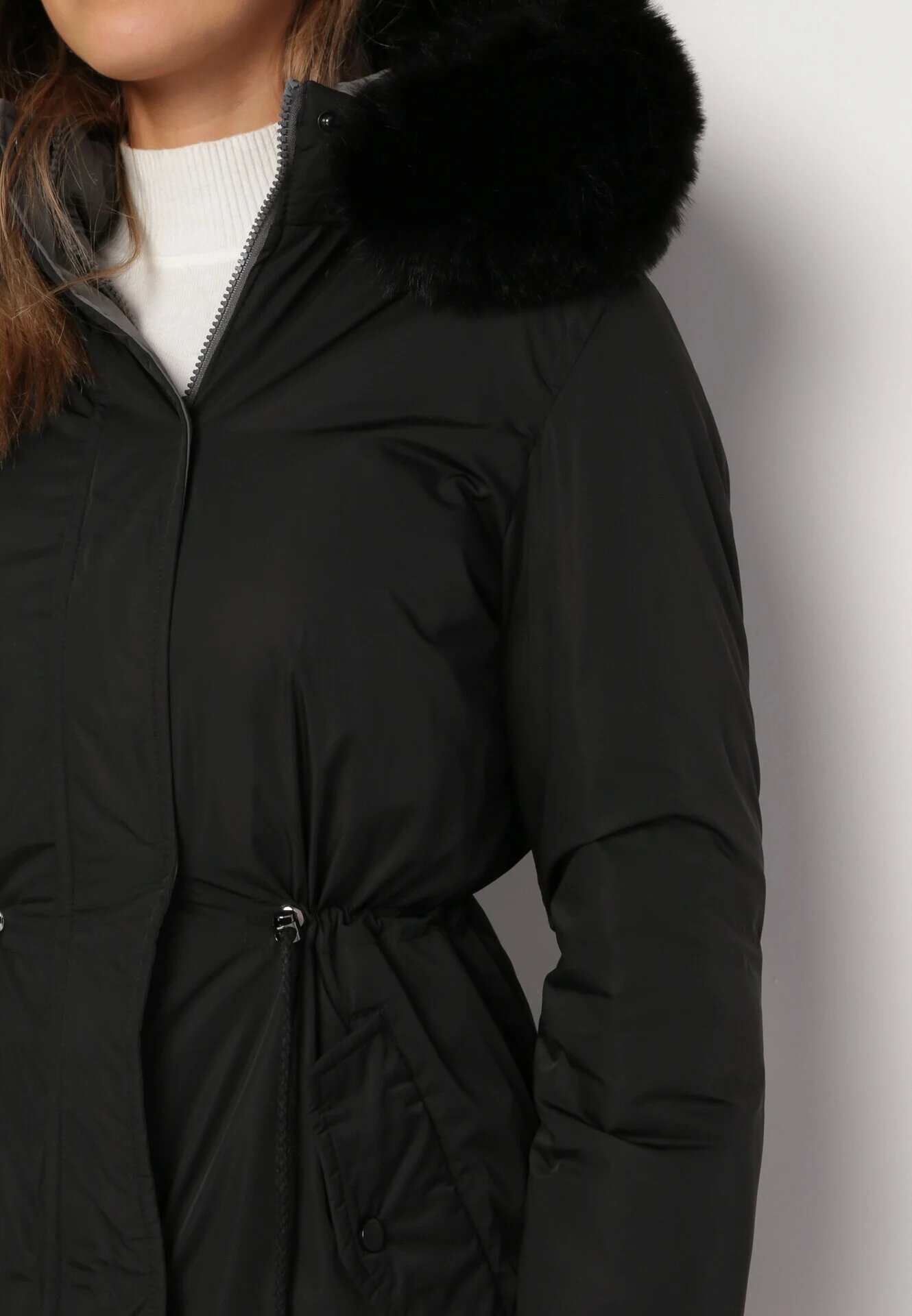 j.style Jachetă Gri-Negru Reversibilă sub genunchi cu glugă cu blană Zephyro