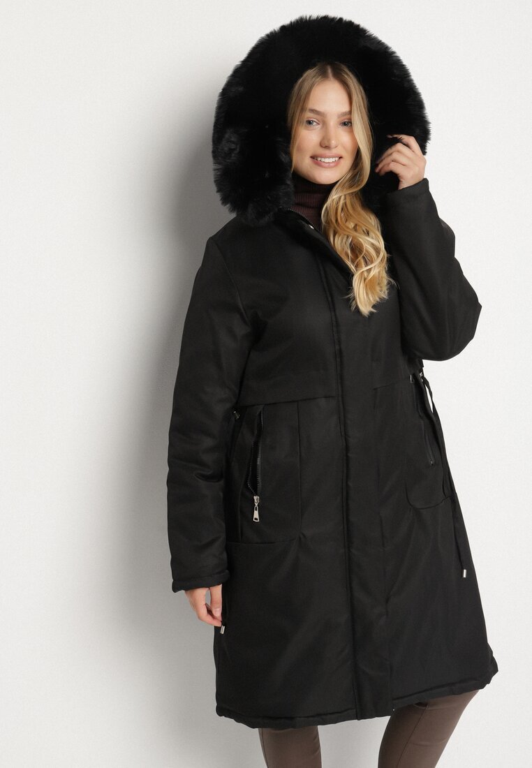 j.style Jachetă Parka Clasică Neagră cu Glugă cu Blană Essoria