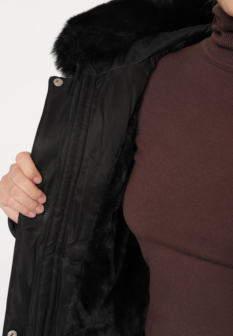 j.style Jachetă Parka Clasică Neagră cu Glugă cu Blană Essoria