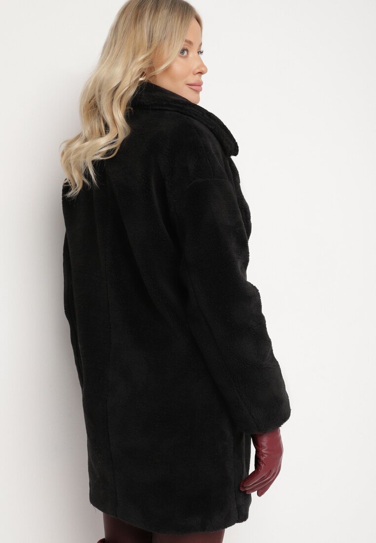 j.style Palton Negru Lung Blană Dublu Rând Stil Teddy Malwirae