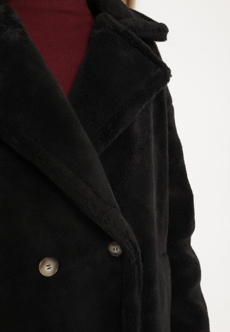 j.style Palton Negru Lung Blană Dublu Rând Stil Teddy Malwirae