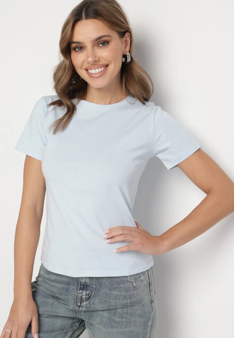 j.style Tricou Clasic Albastru deschis din bumbac Lorali