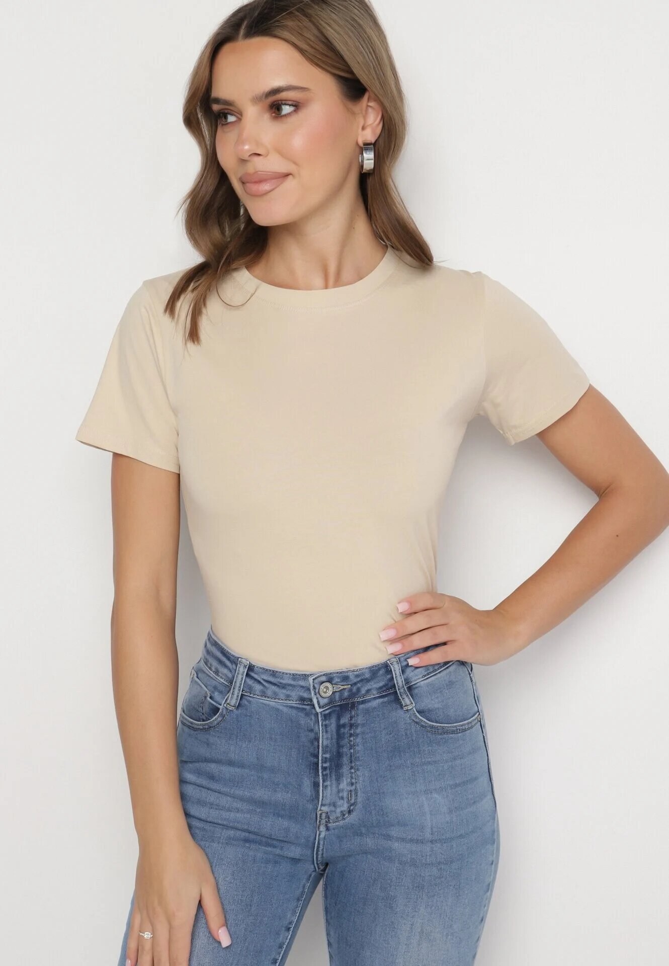 j.style Tricou Clasic Bej din Bumbac Lorali
