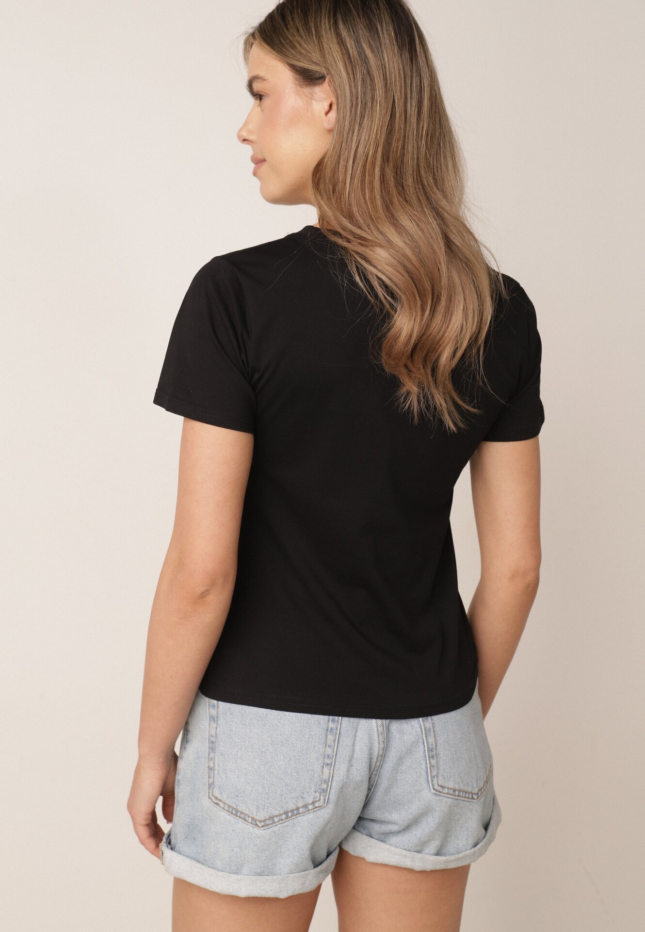 j.style Tricou Negru Clasic din Bumbac Lorali