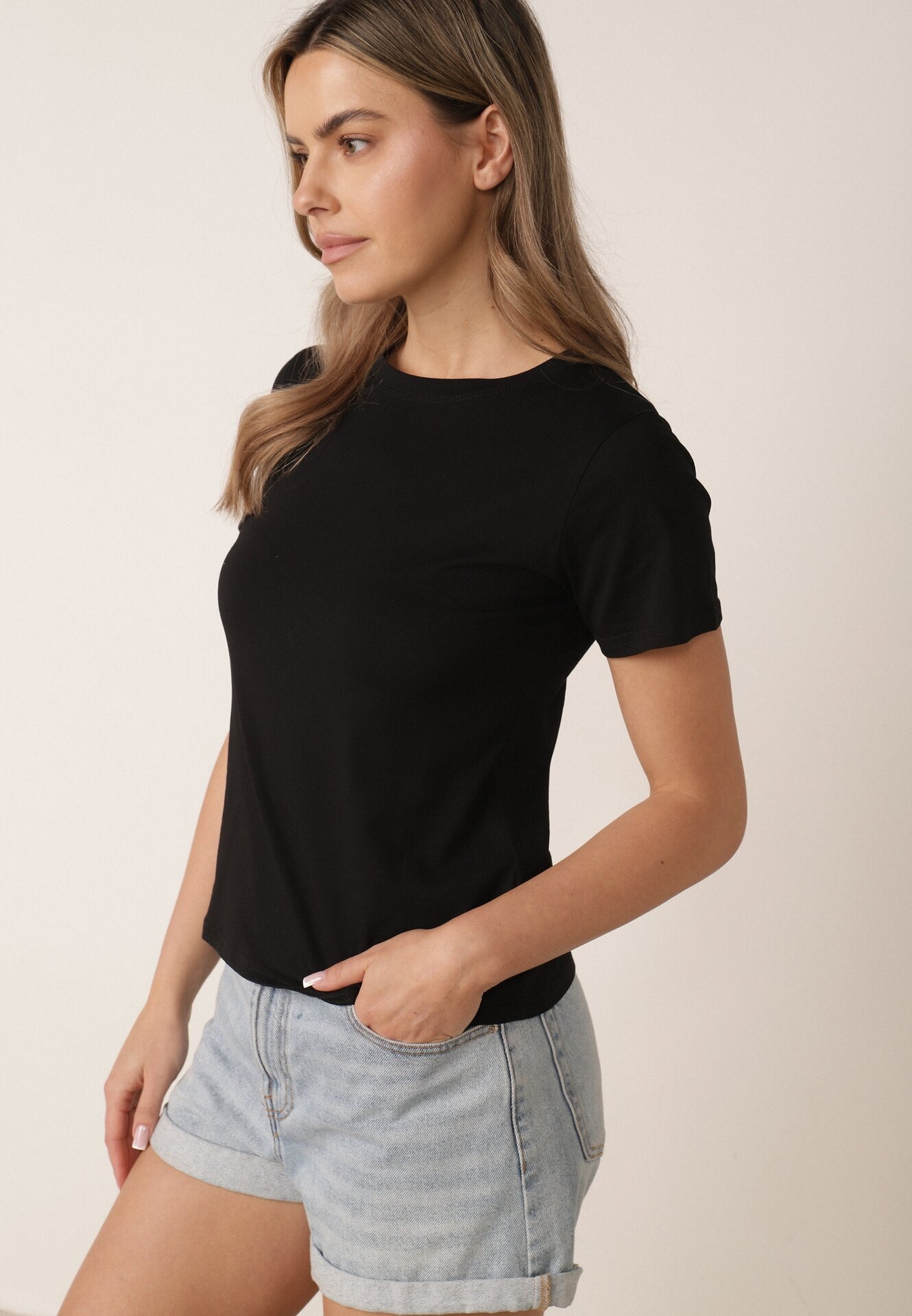j.style Tricou Negru Clasic din Bumbac Lorali