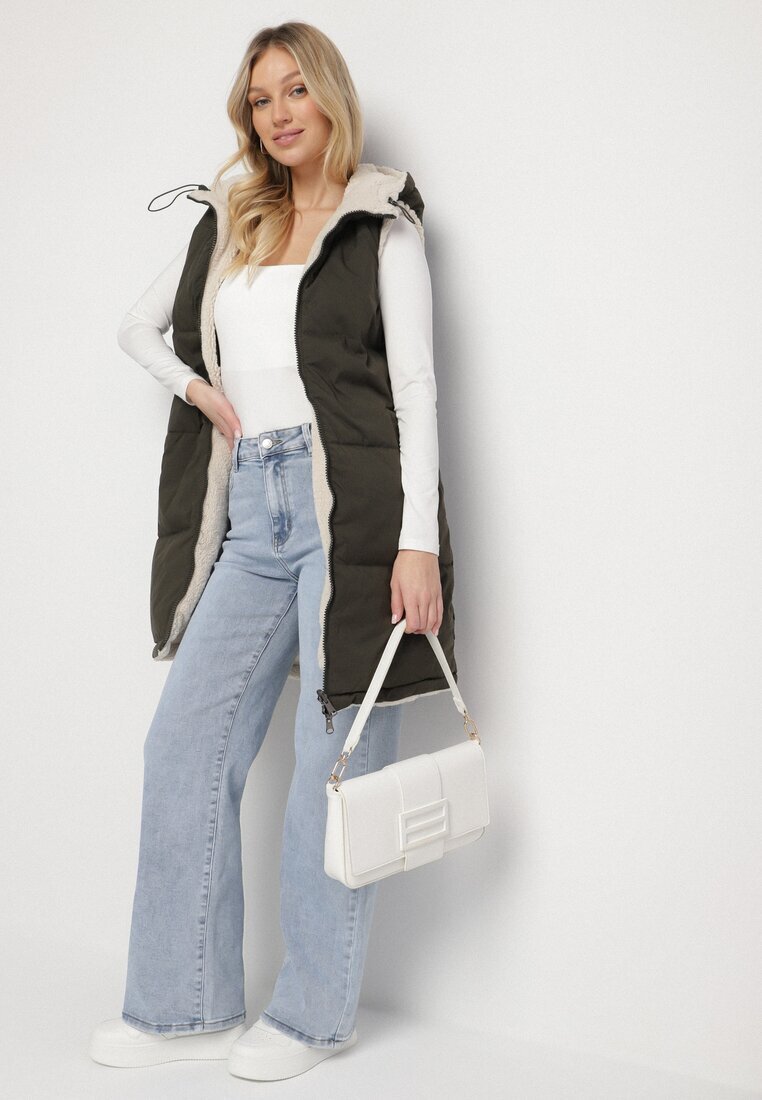 j.style Vestă Matlasată Verde închis Reversibilă cu blană tip miel și glugă Lertiala
