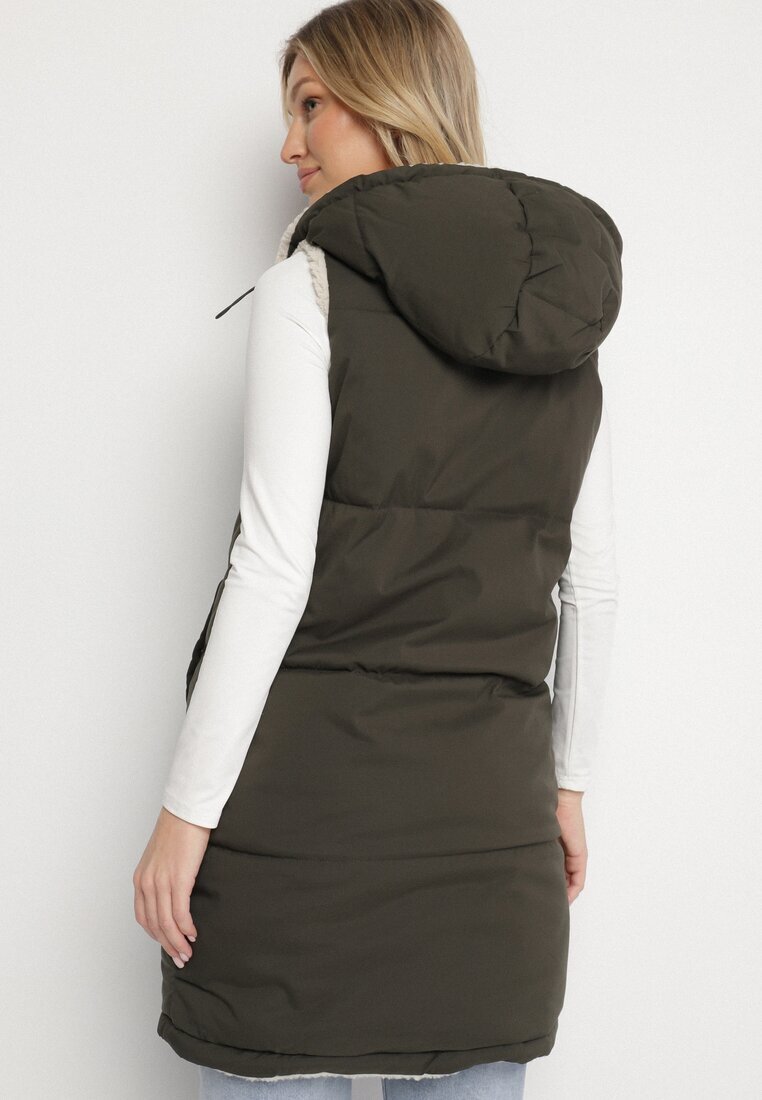 j.style Vestă Matlasată Verde închis Reversibilă cu blană tip miel și glugă Lertiala