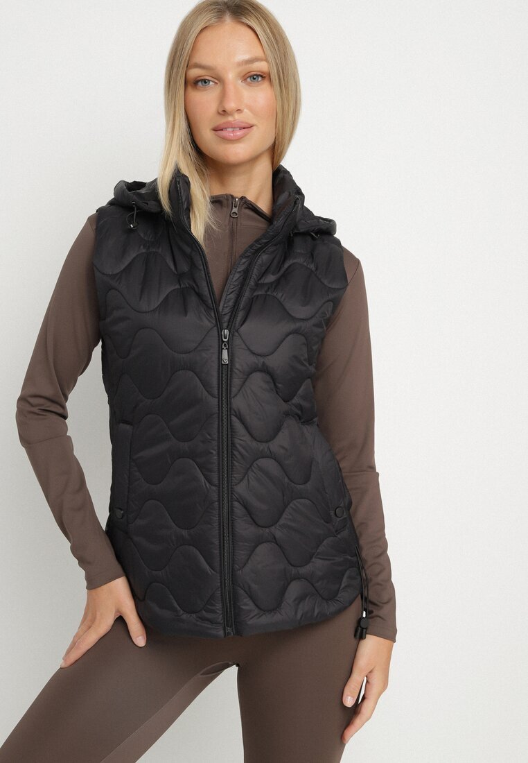 j.style Vestă Neagră cu Glugă Detașabilă Decorată cu Matlasare Cirisse