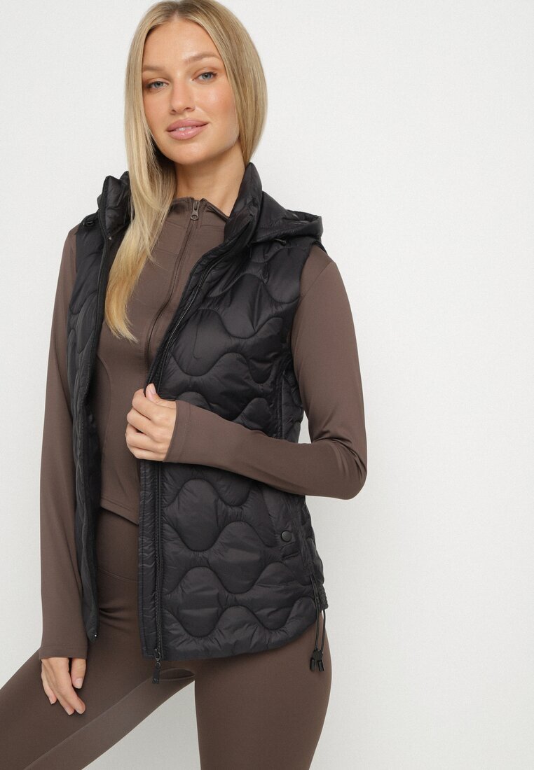 j.style Vestă Neagră cu Glugă Detașabilă Decorată cu Matlasare Cirisse