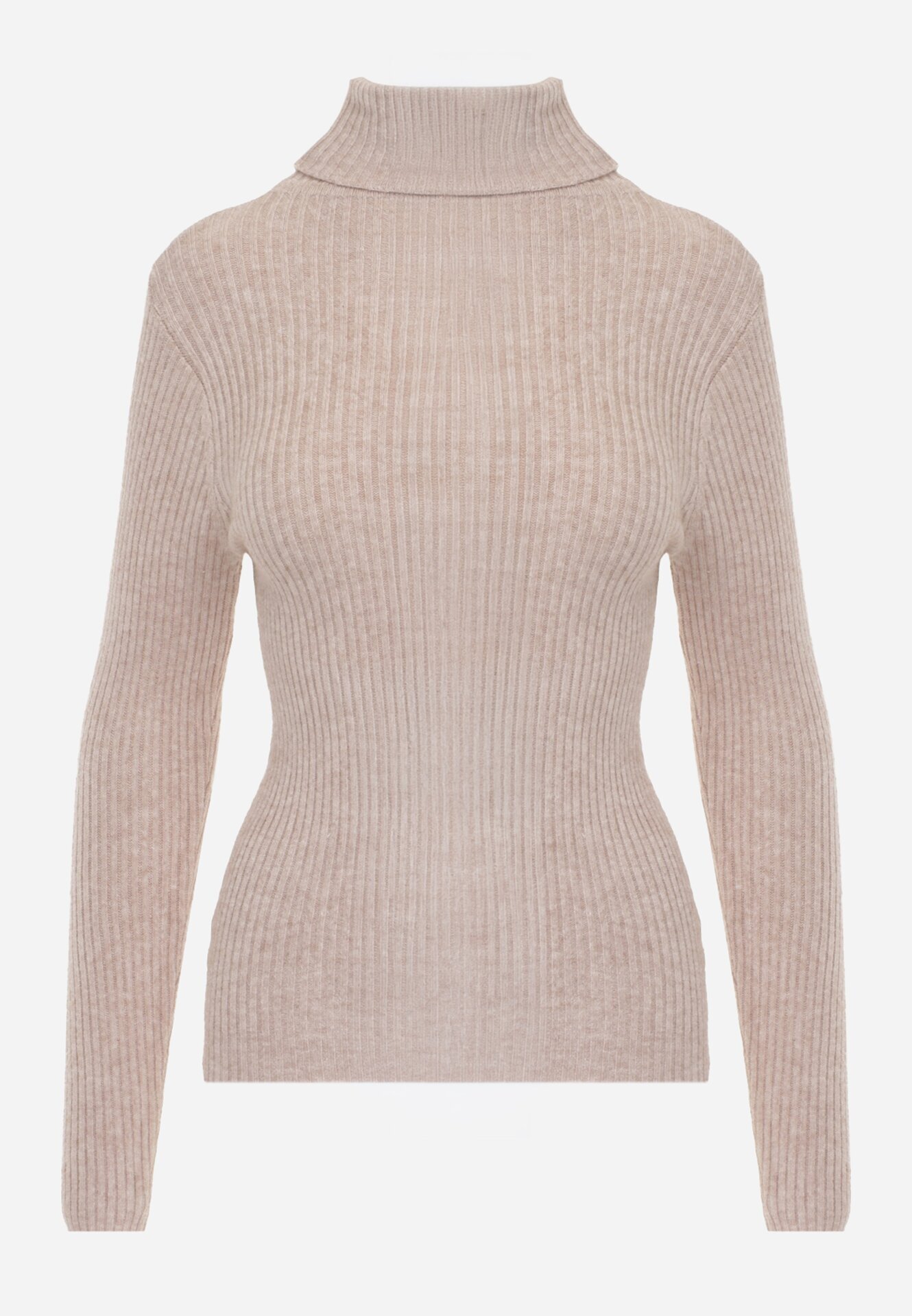 j&x Asortat elastic cu guler înalt din bumbac din tricot reiat Sindhe Bej