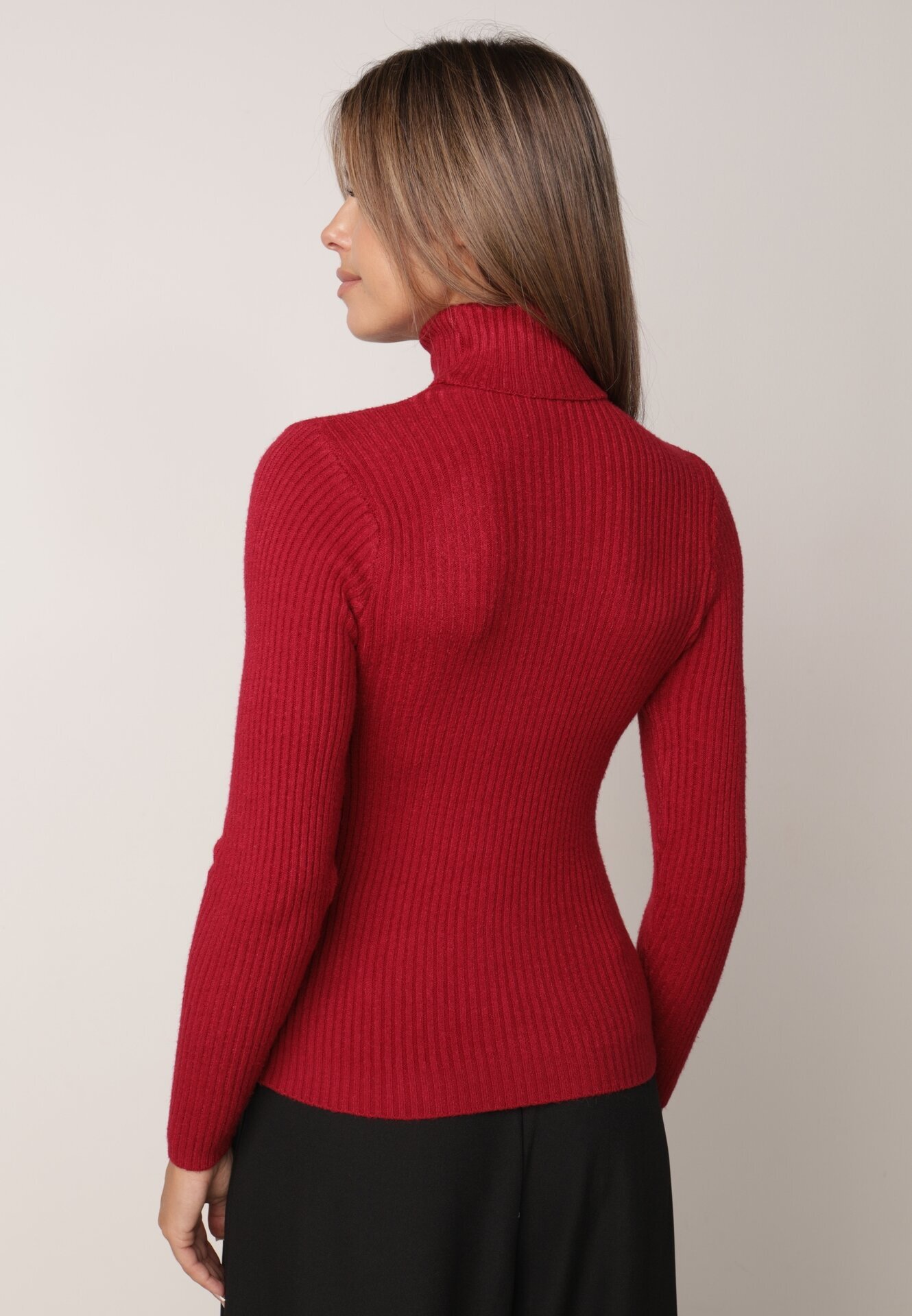 j&x Asortat elastic cu guler înalt din bumbac din tricot reiat Sindhe Bordo