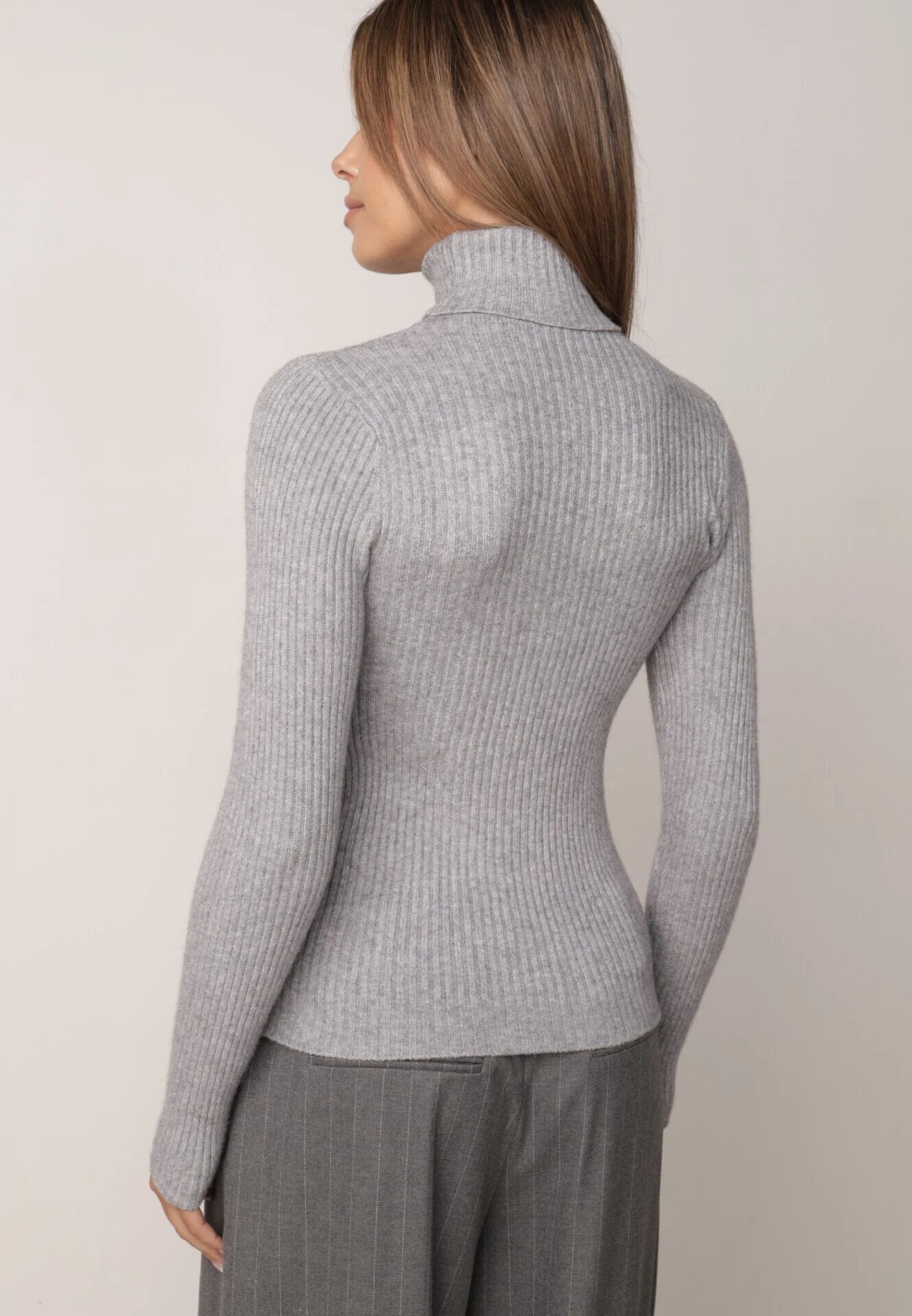 j&x Asortat elastic cu guler înalt din bumbac din tricot reiat Sindhe Gri