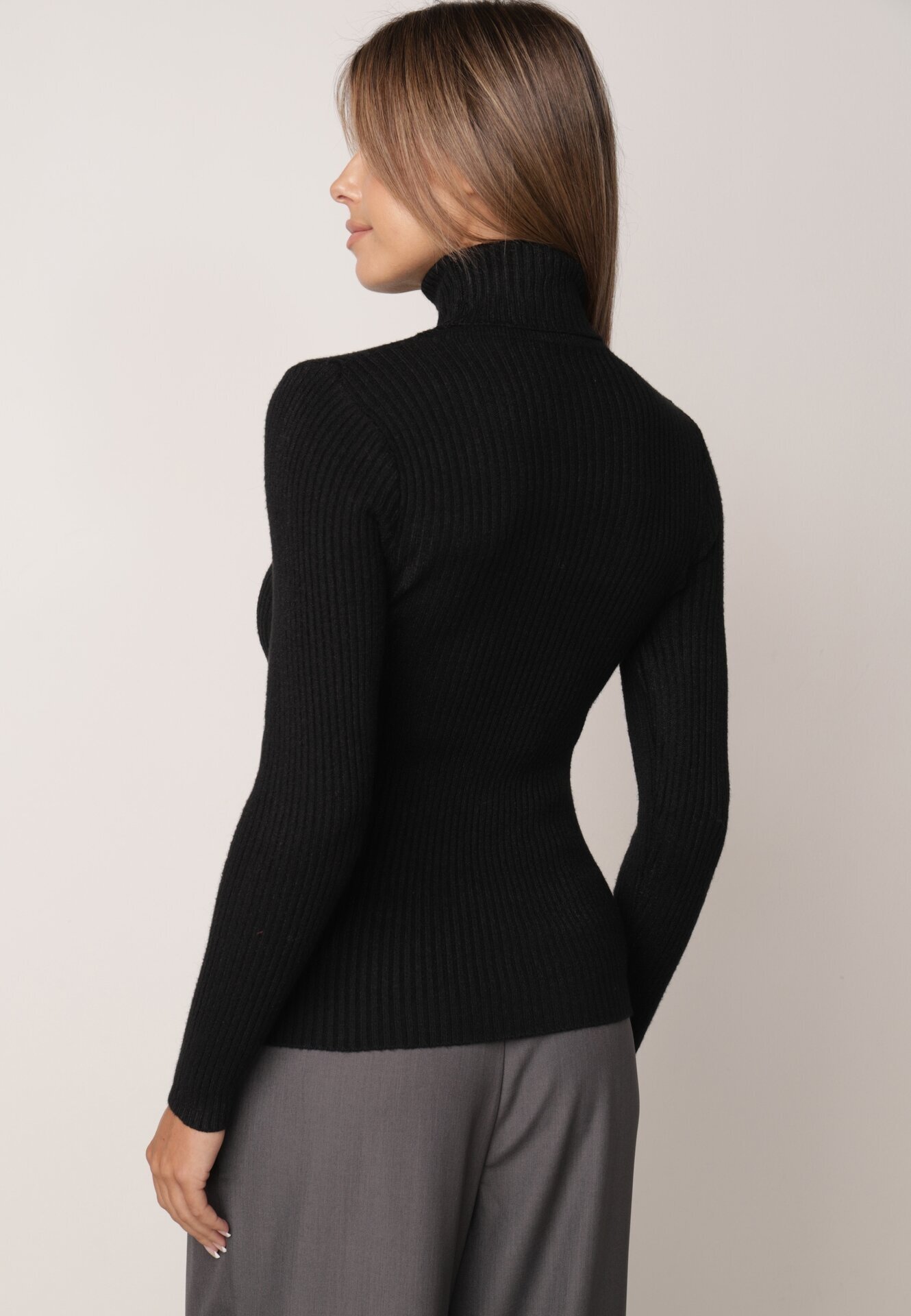 j&x Asortat elastic cu guler înalt din bumbac din tricot reiat Sindhe Negru