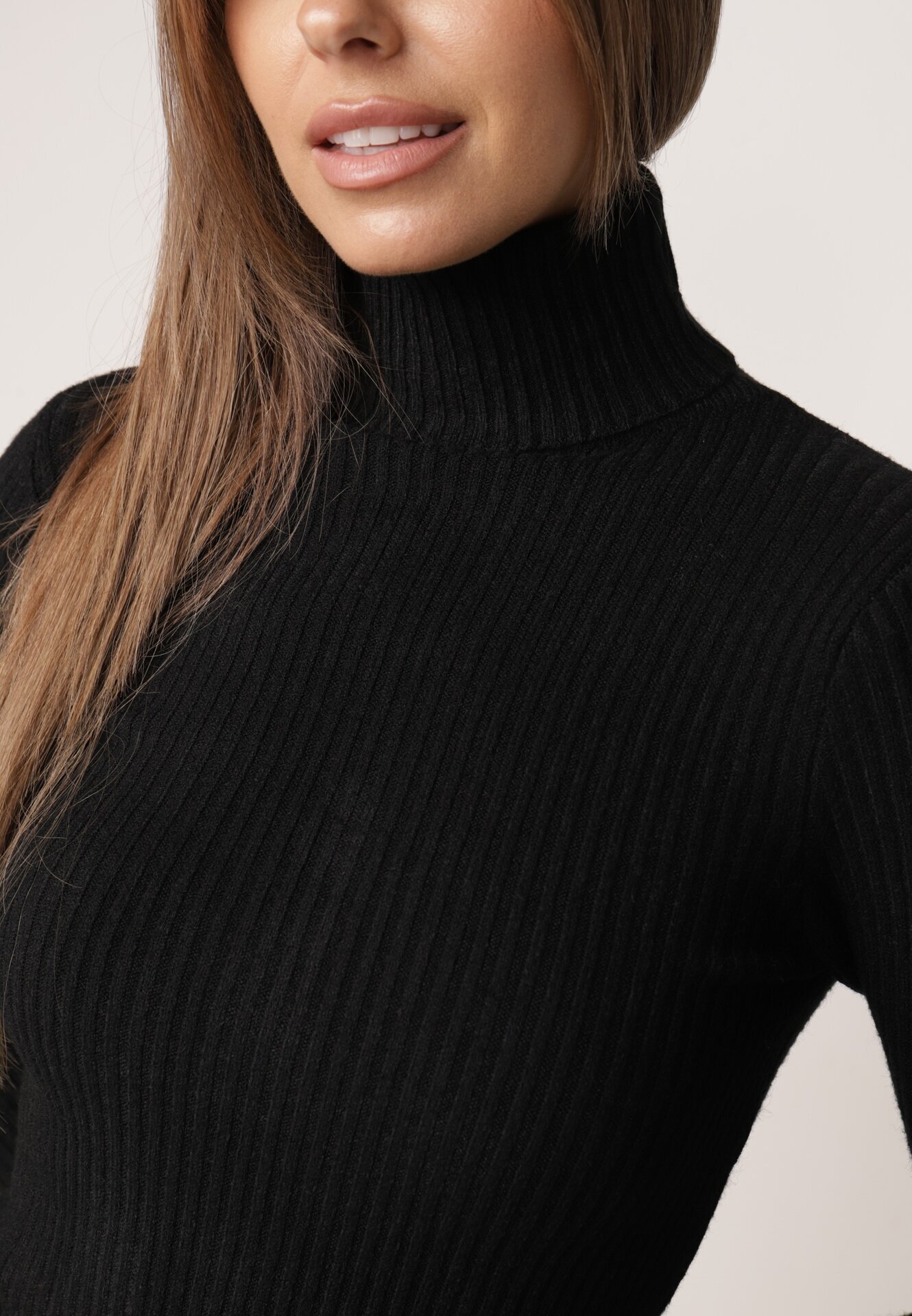 j&x Asortat elastic cu guler înalt din bumbac din tricot reiat Sindhe Negru
